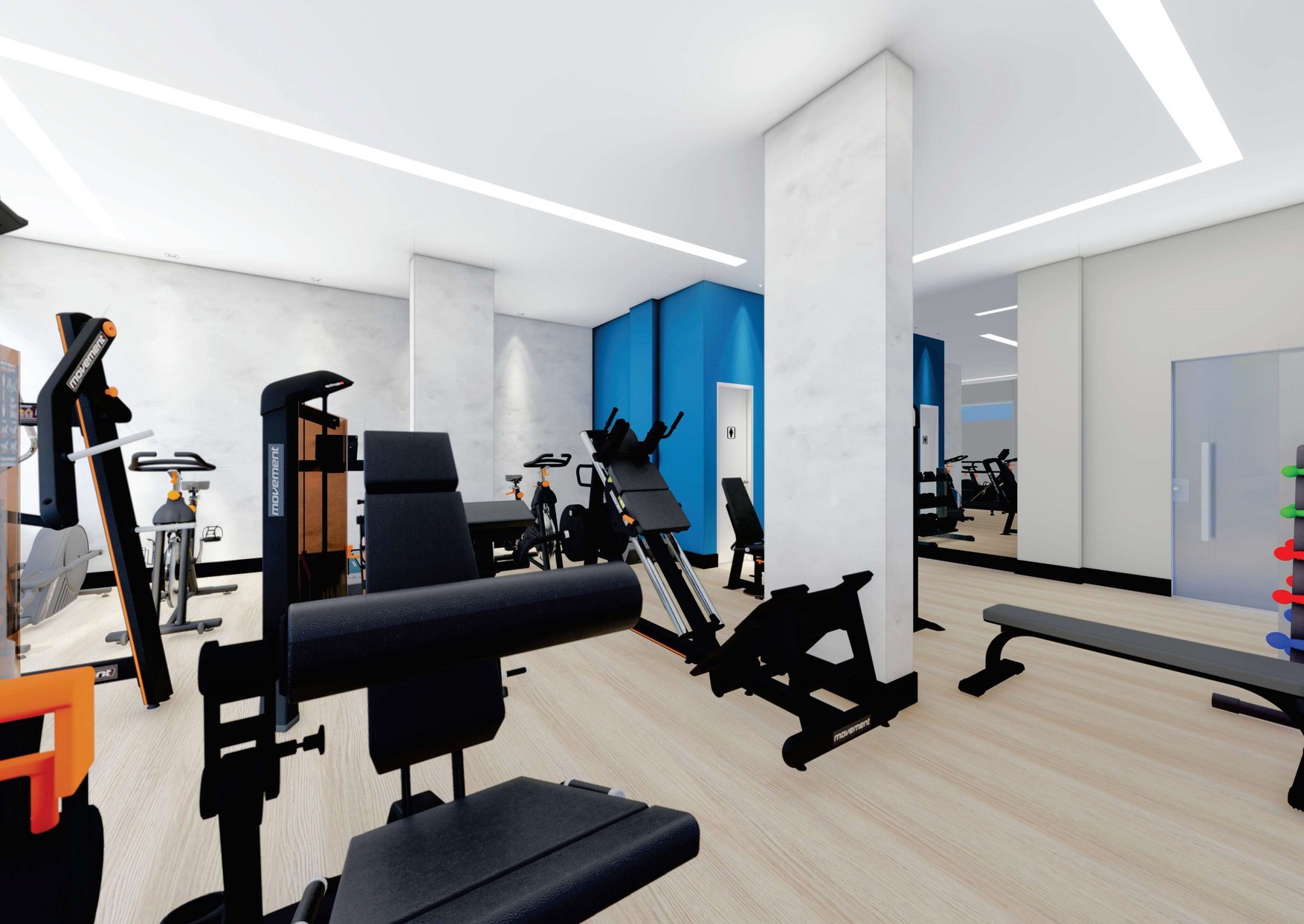 Academia com aparelhos de musculação e bicicletas